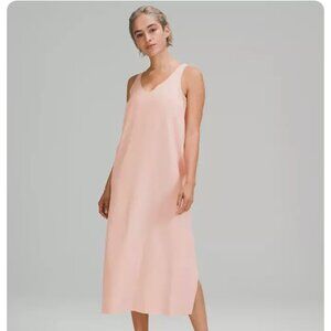 LULULEMON Pink V-neck side slit midi dress lined size 4 quick dry NWOT